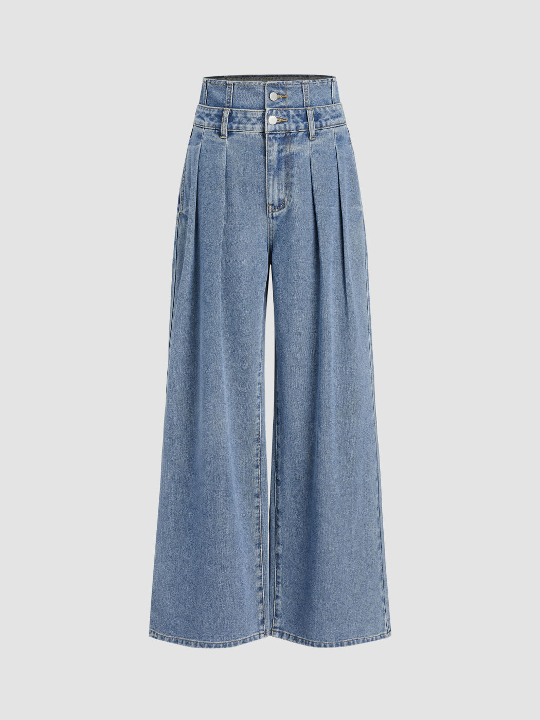 Hohe Taille Solid Knopfweite Jeans