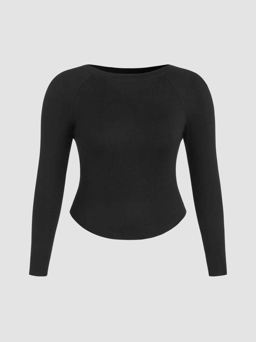 Round Neckline Solid Long Sleeve Tee Curve & Plus