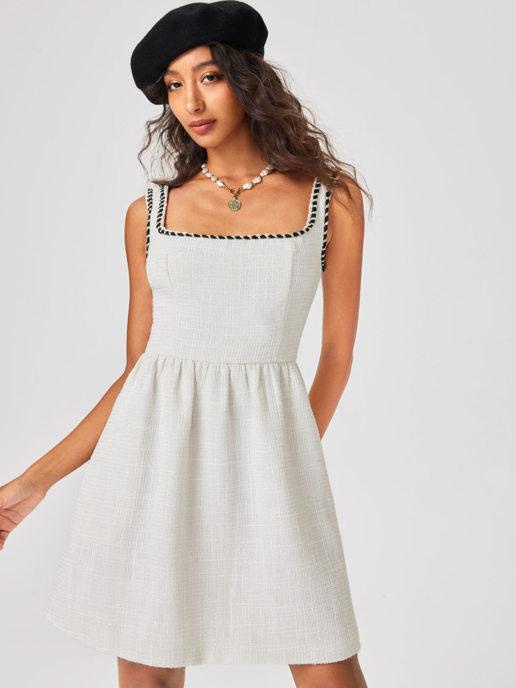 Sun Dresses Mini Dresses Tea Party Dress Hoco Dress Homecoming Dress Tweed Tweed U-neckline ...