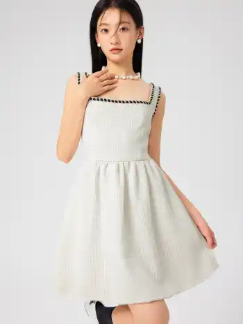 Tweed U-neckline Solid Mini Dress