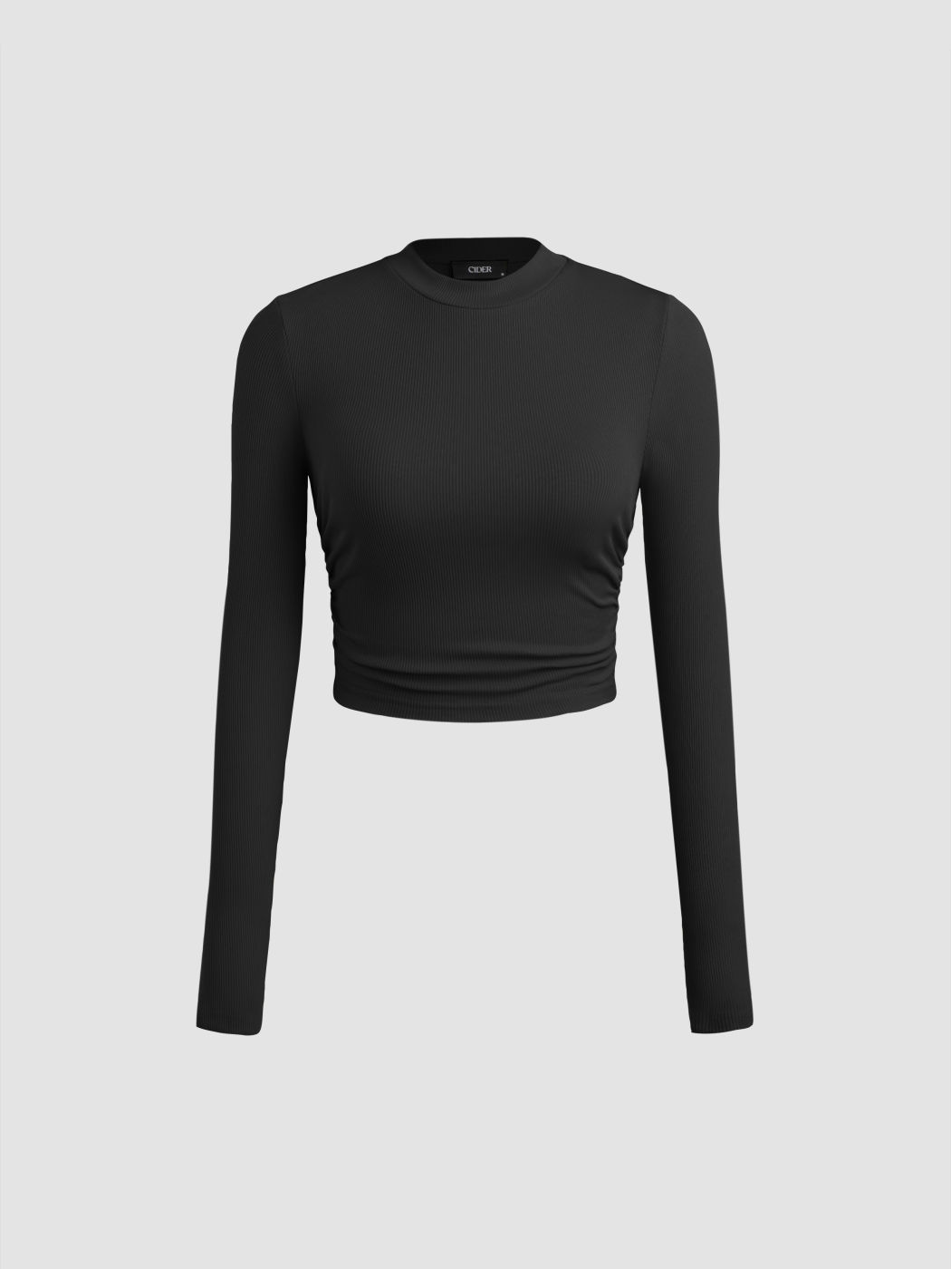 Round Neck Ruched Long Sleeve Crop Top & Wide Leg Trousers Set