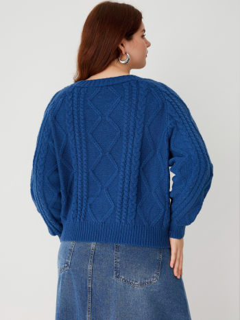 Knit Fabric V-neck Cable Knit Button Cardigan Curve & Plus For School ...