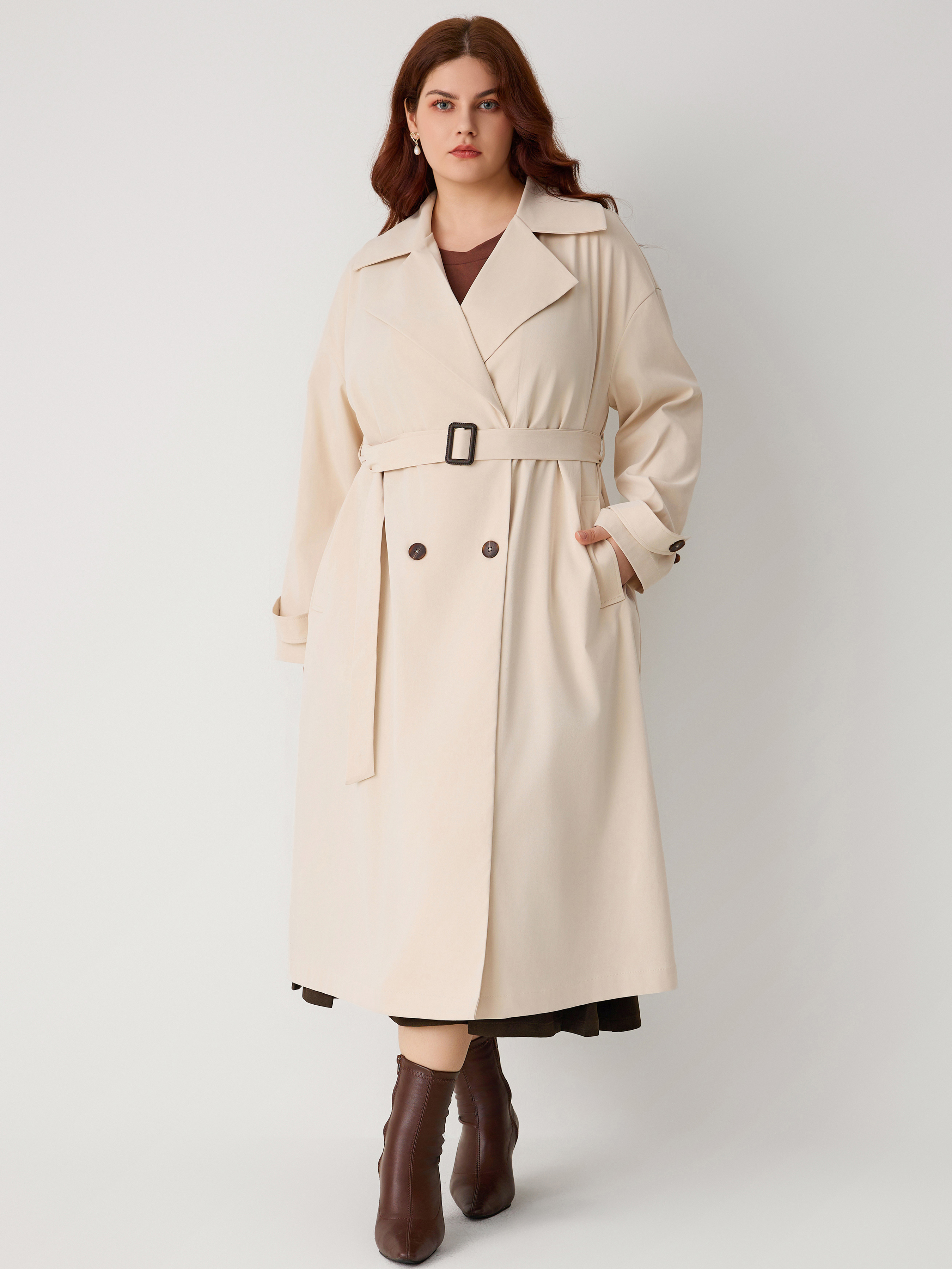 Oversized Trench Coat With Belt Curve & Plus For Daily Casual