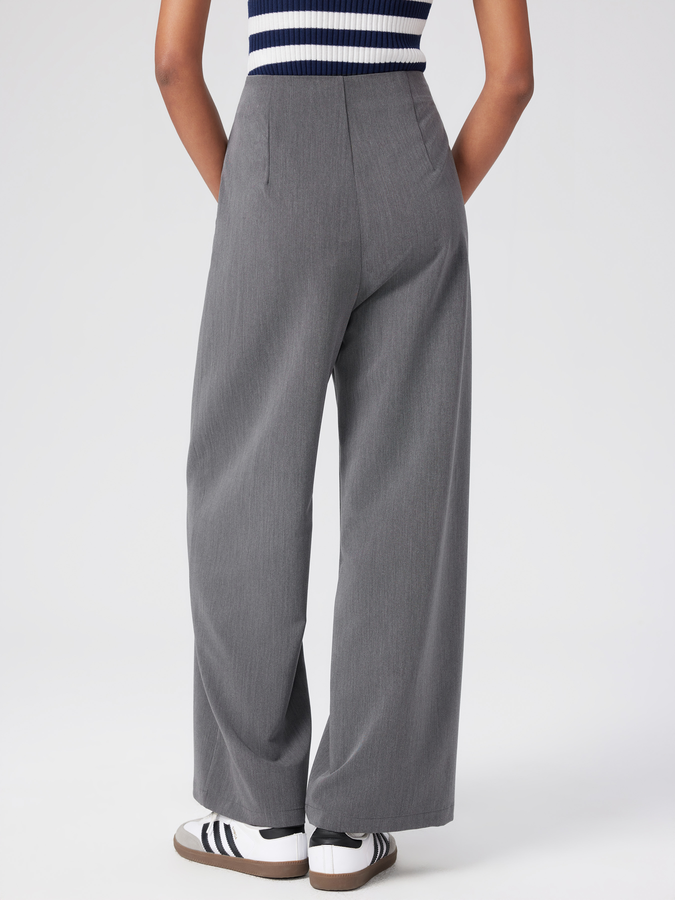 Woven High Waist Solid Zipper Wide Leg Trousers For Daily