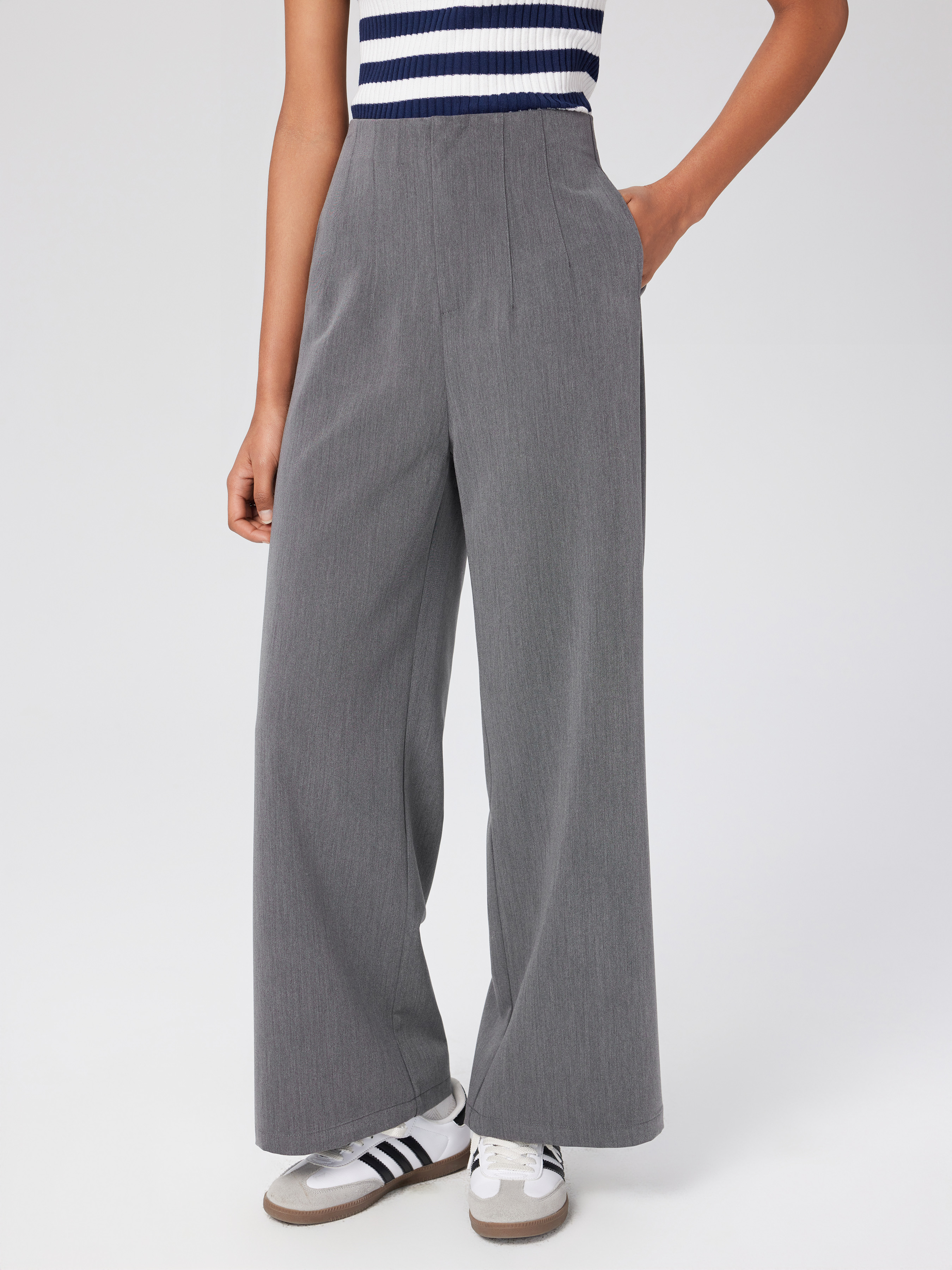 Woven High Waist Solid Zipper Wide Leg Trousers For Daily Casual Work