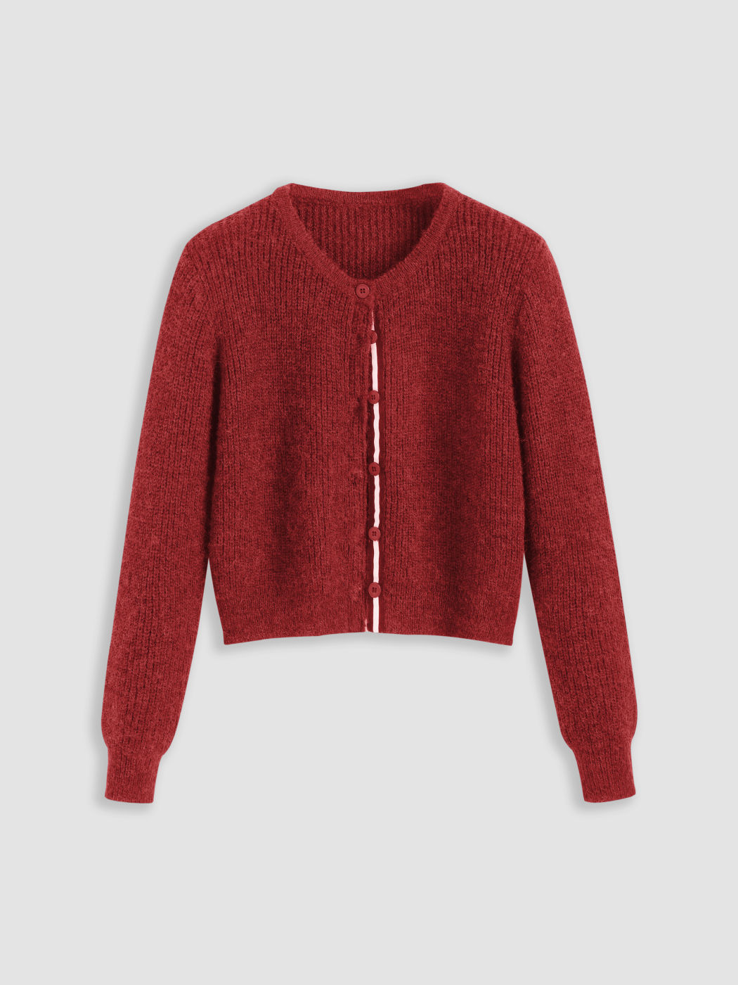 Wollmischung Strick Rundhals Knopf Strickjacke