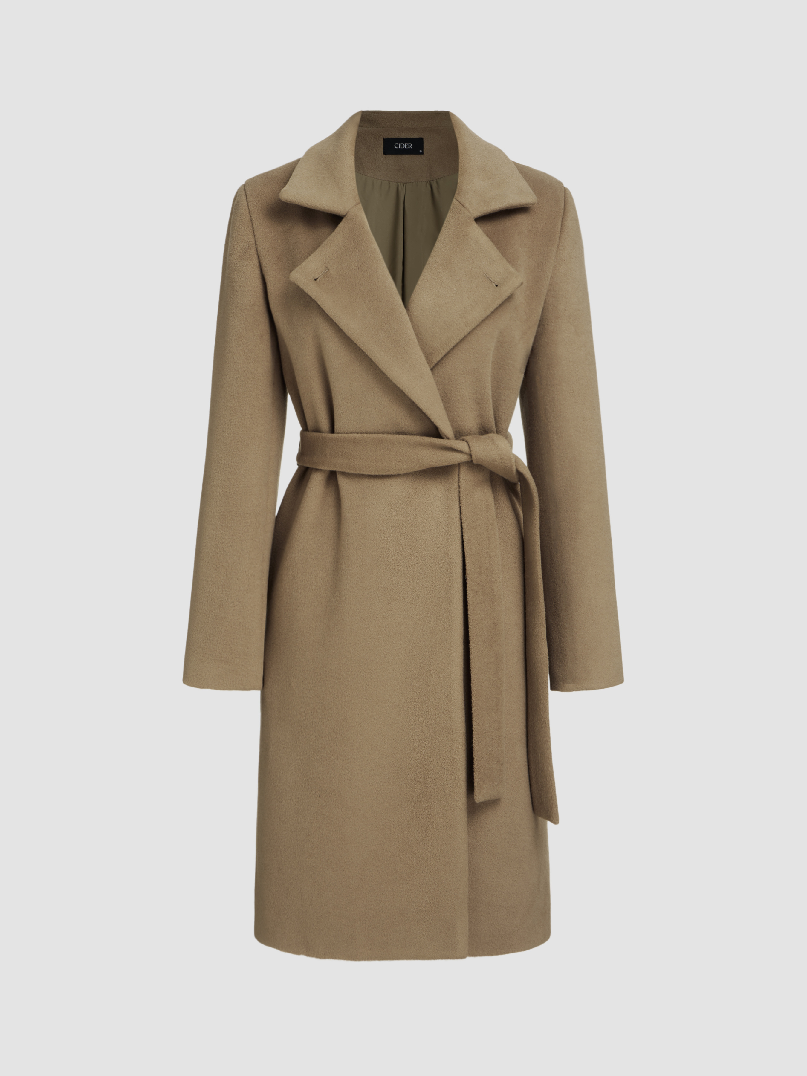 Woven Solid Collar Trench Coat With Belt For Daily Casual