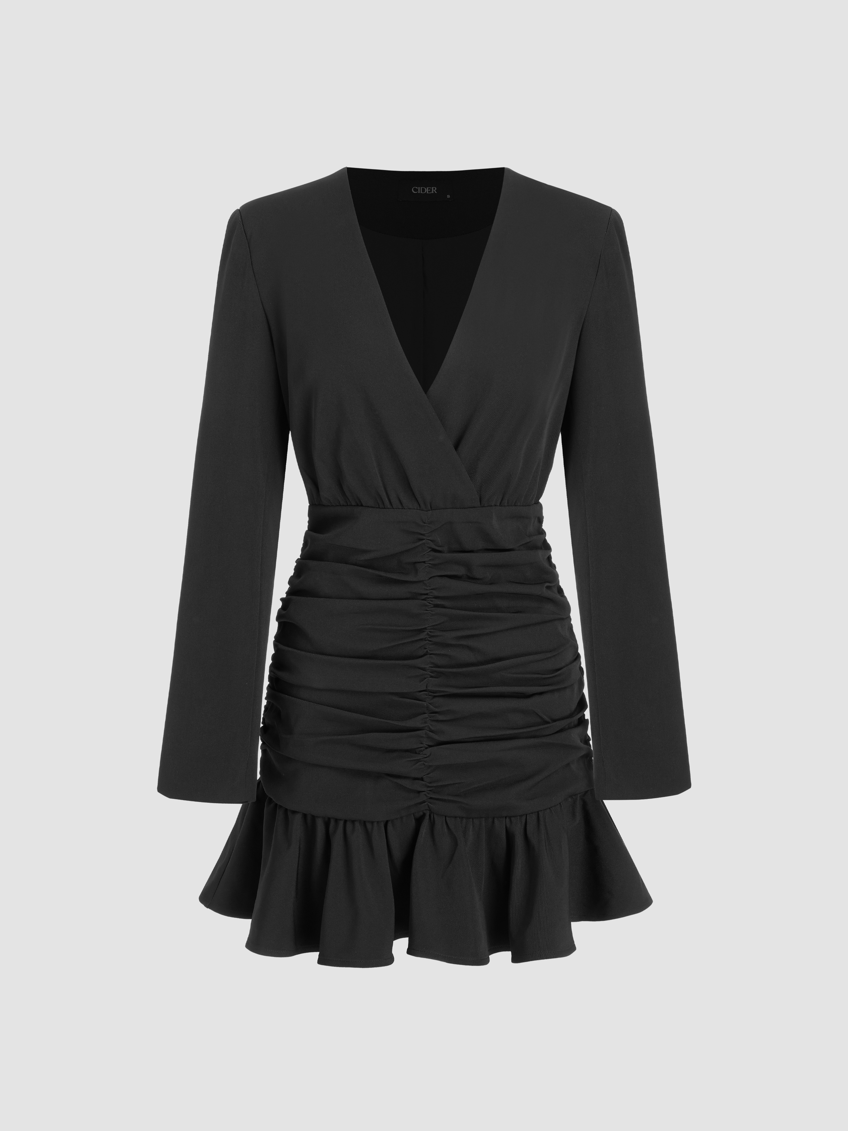 Chicest V Neck Puff Long Sleeves Wrapped Denim Mini Dress
