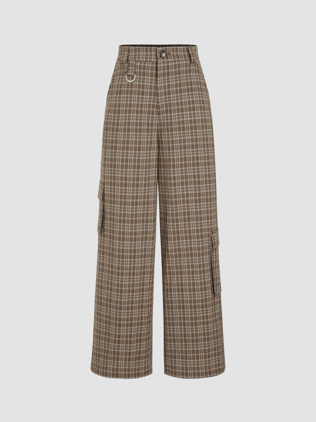  Cargo Mittlere Taille Check Tasche Gerade Bein Hosen