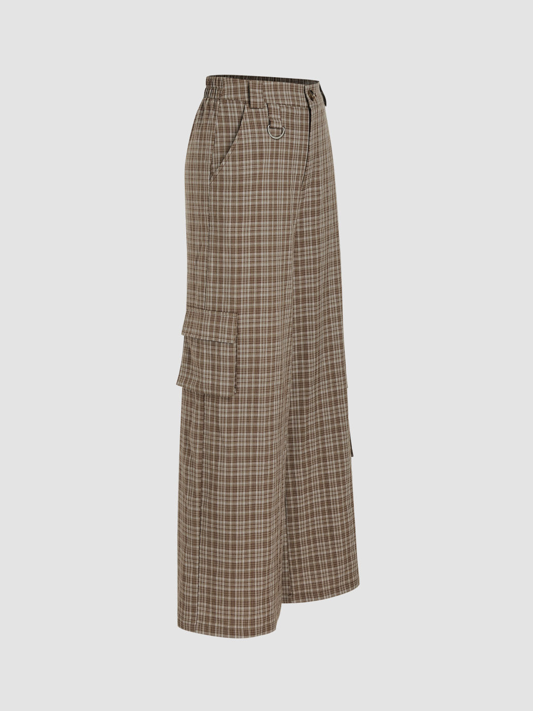 Cargo Mittlere Taille Check Tasche Gerade Bein Hosen