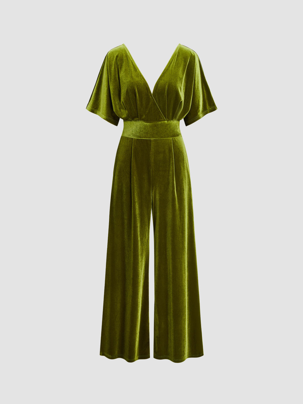 Velvet V-neck Solid Ruffle Jumpsuit