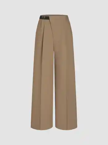 Mid Rise Belted Straight Leg Trousers
