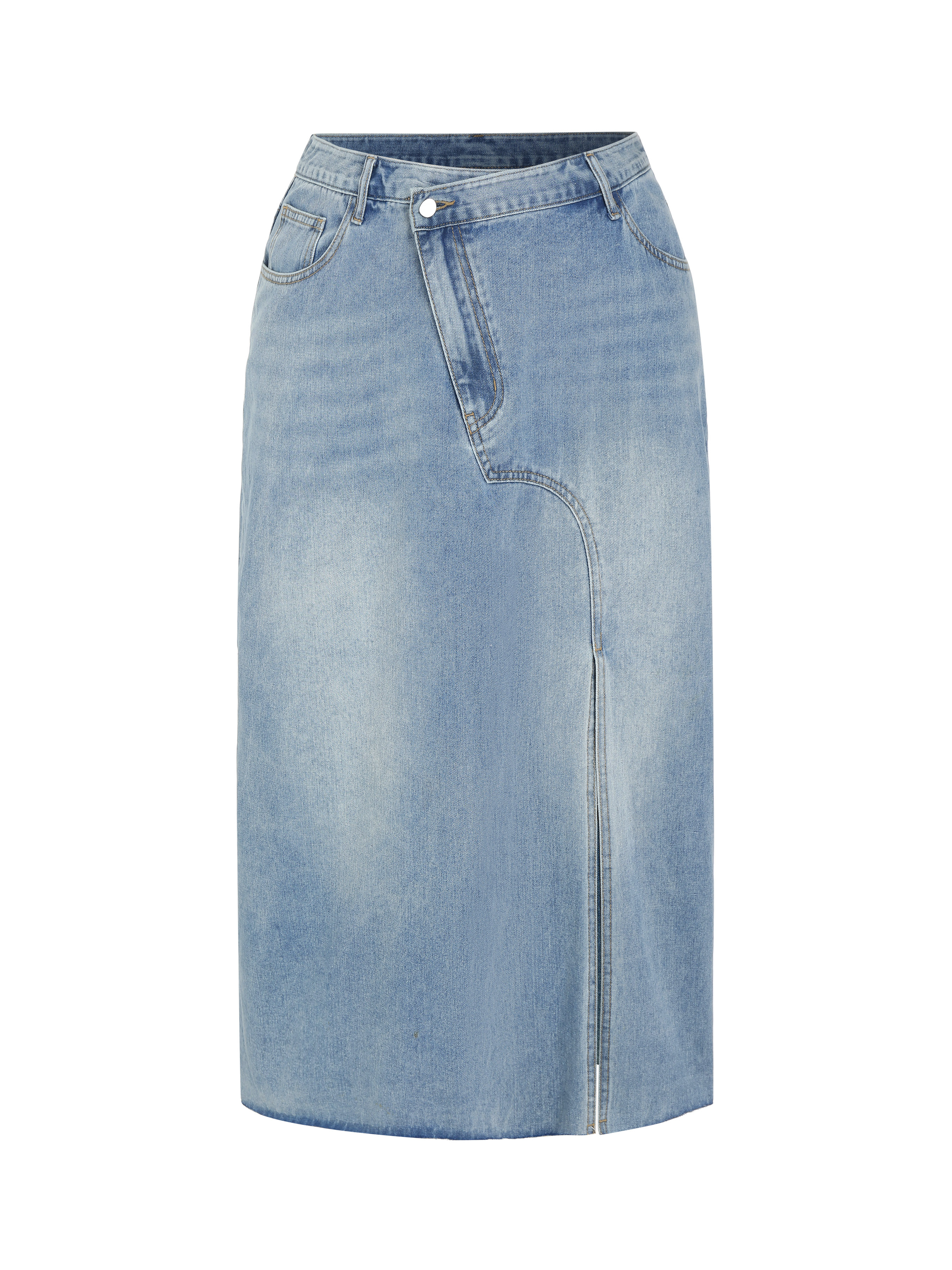 Denim High Waist Asymmetrical Split Skirt Curve & Plus - Cider