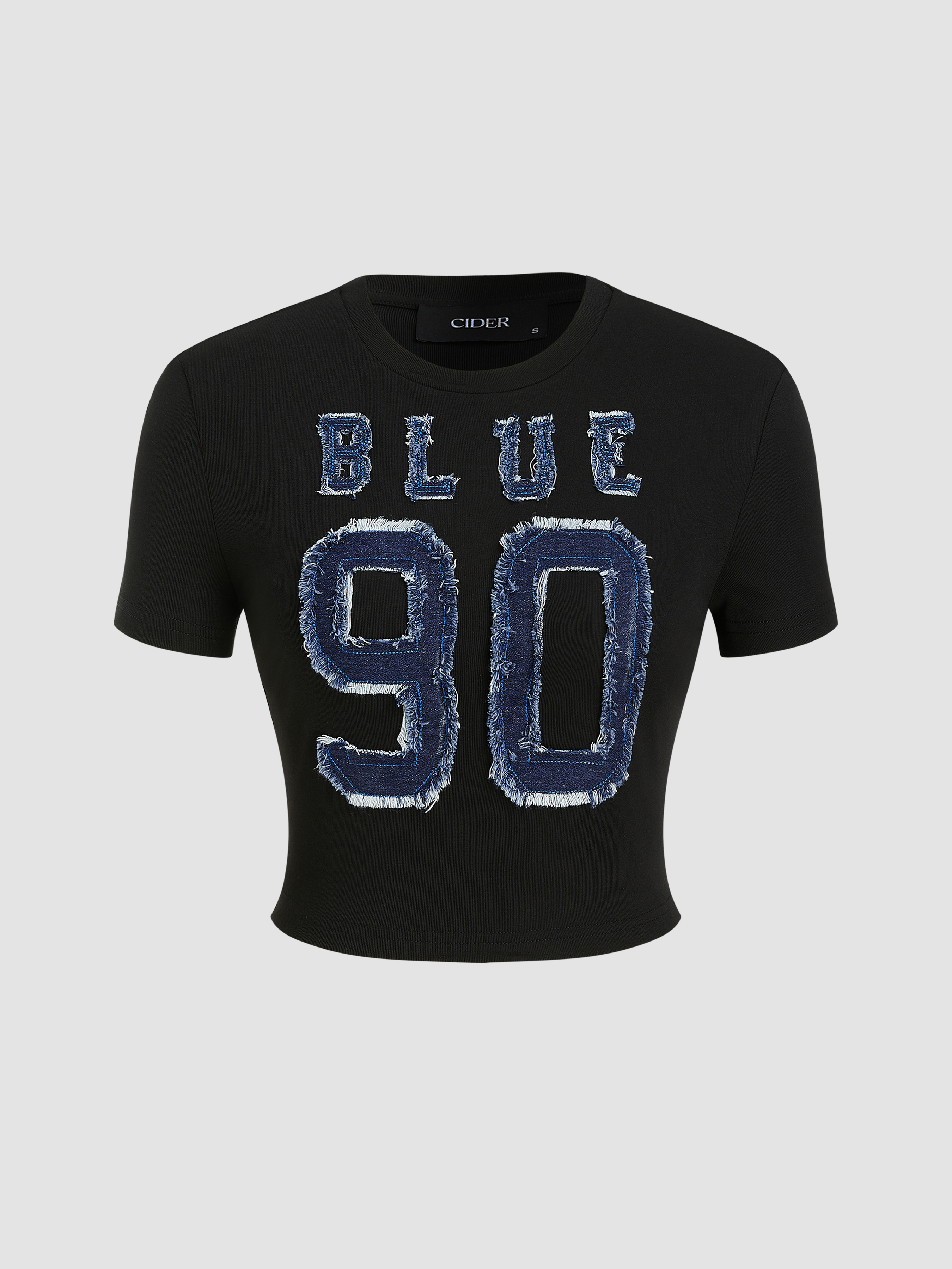 Rib Round Neck BLUE 90 Crop Tee