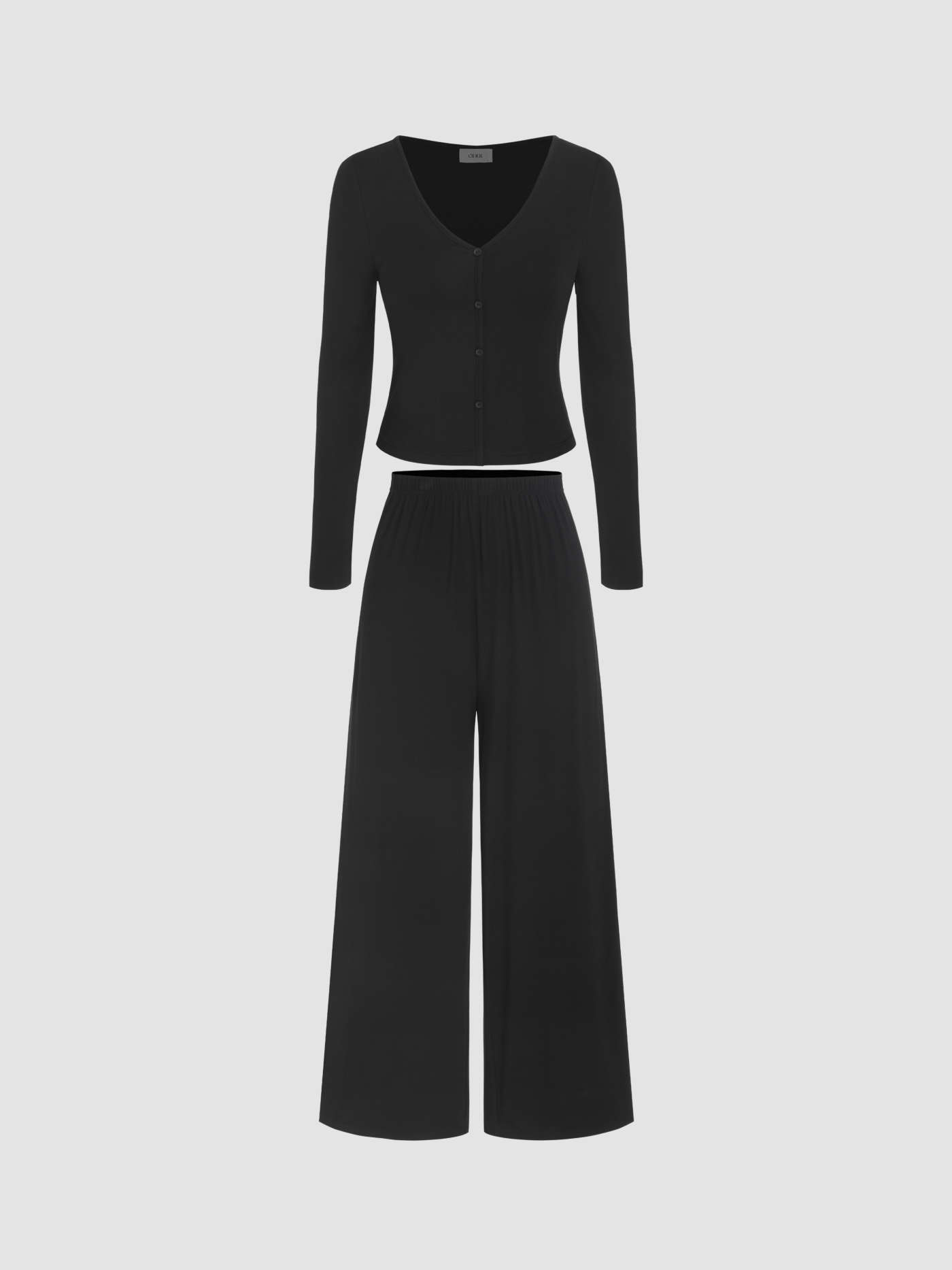 Long Sleeve Button Top & Middle Waist Trousers Loungewear Set