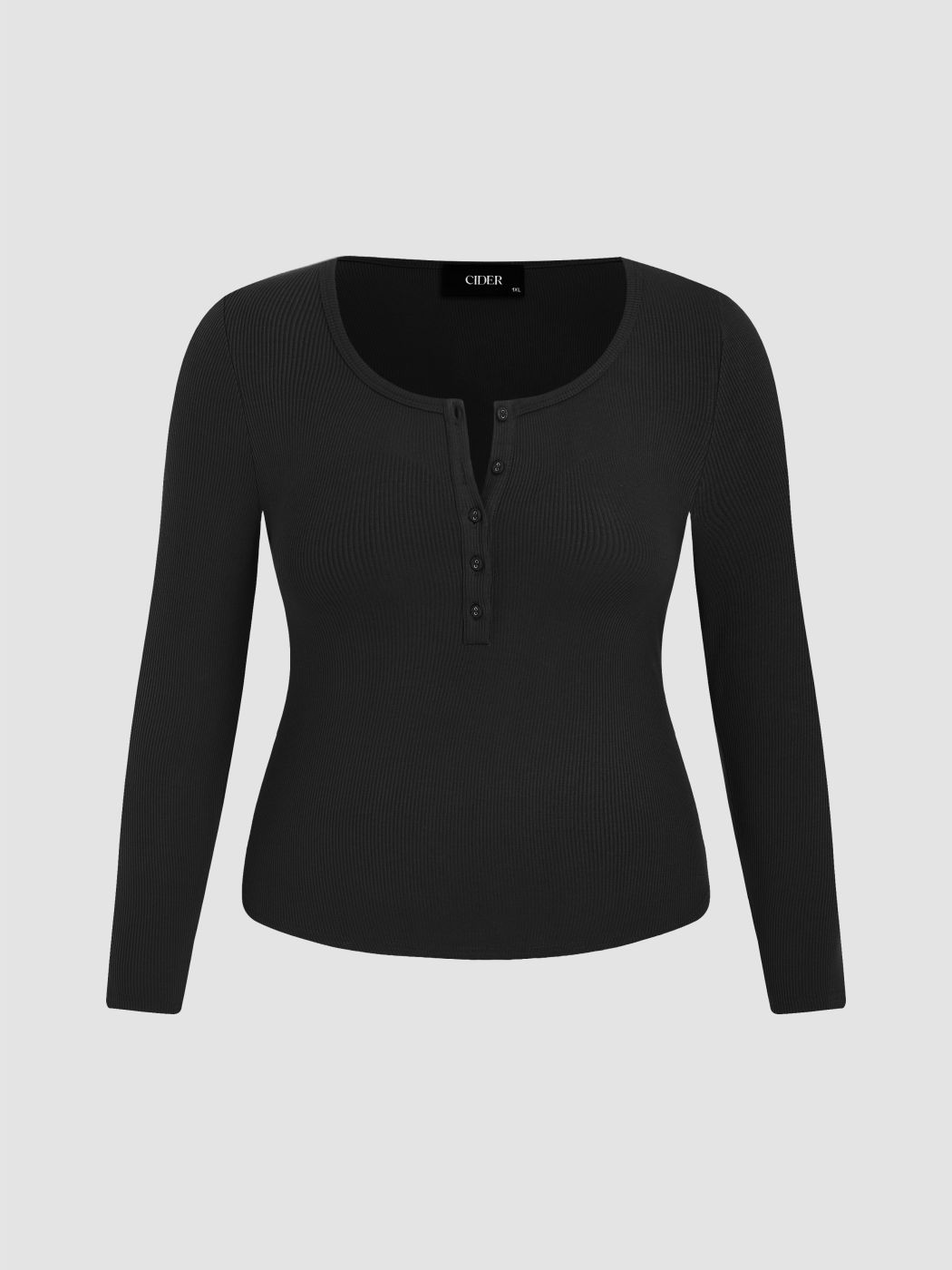 Solid Rib V-neck Long Sleeve Tee Curve & Plus