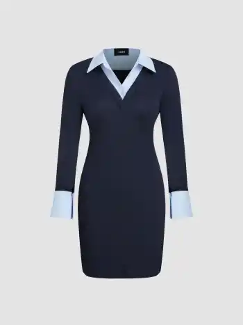  Kragen Solid Knopf Minikleid