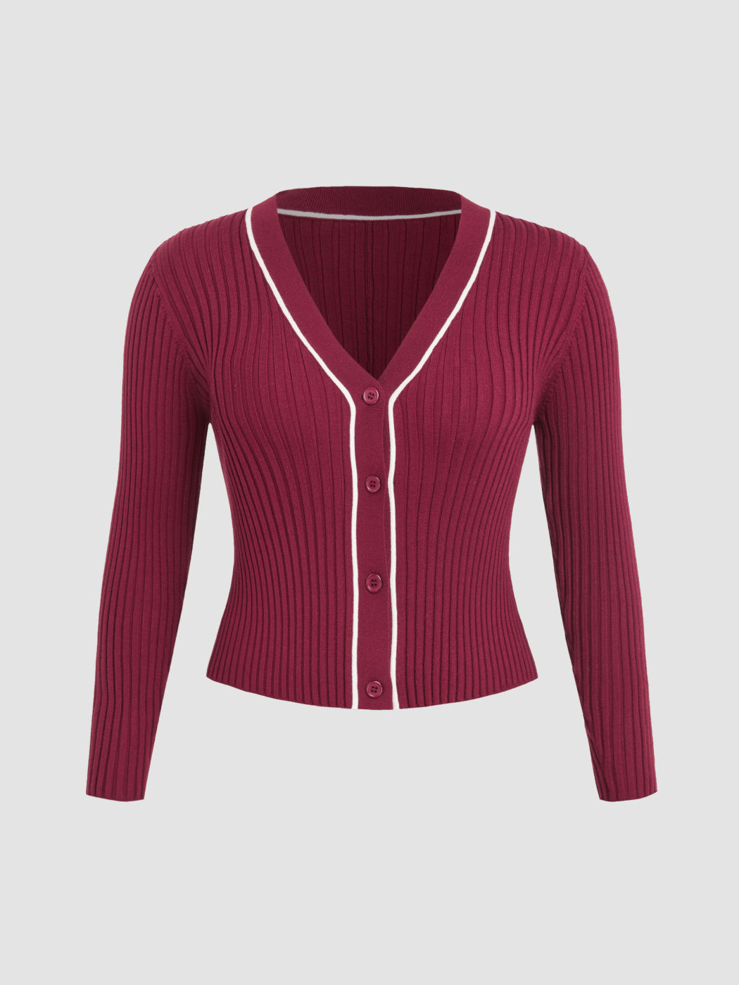 V-Ausschnitt Rippenstrick Knopf Strickjacke Kurve & Plus