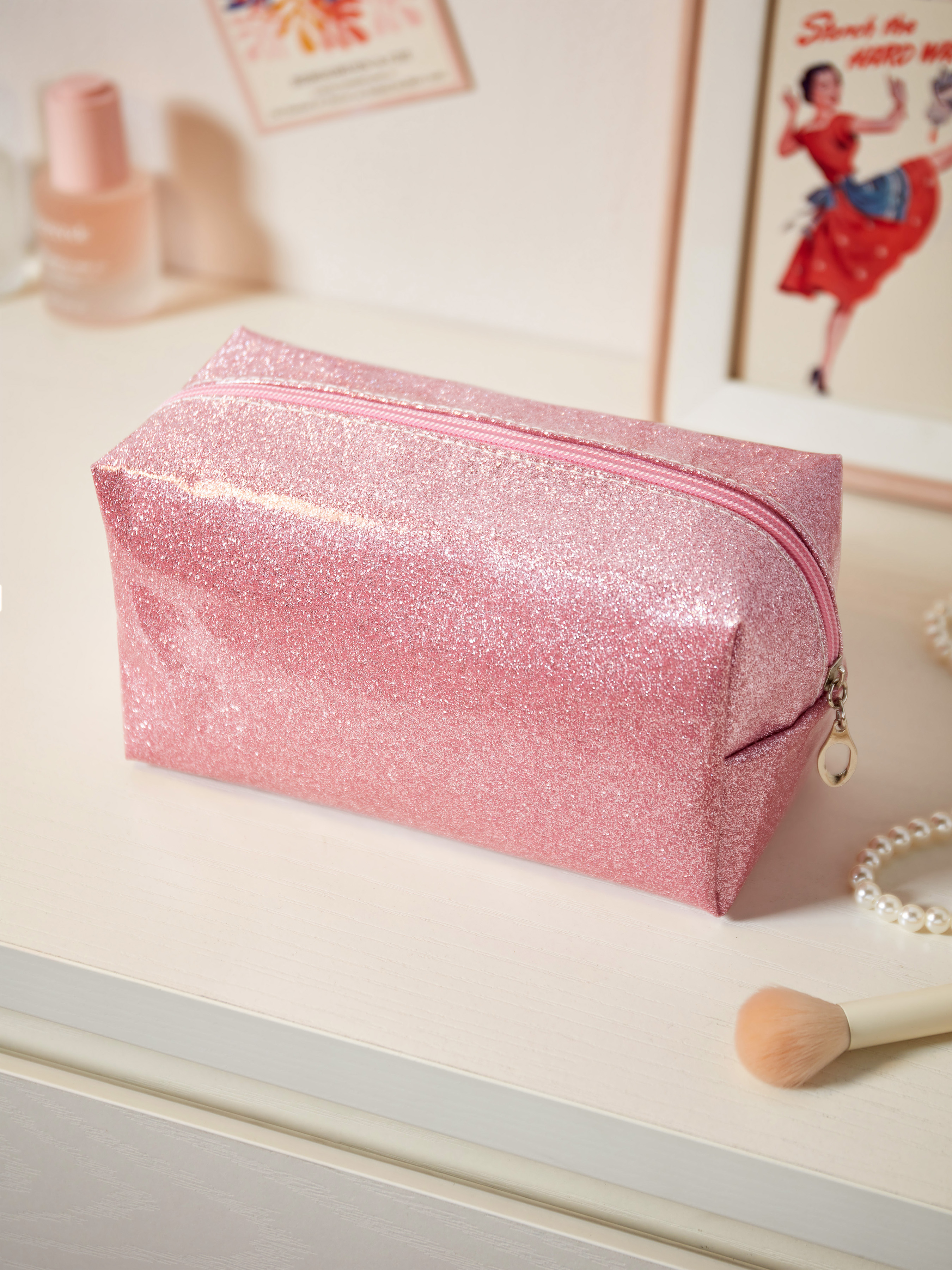 Glitter Zipper Makeup Bag Cider