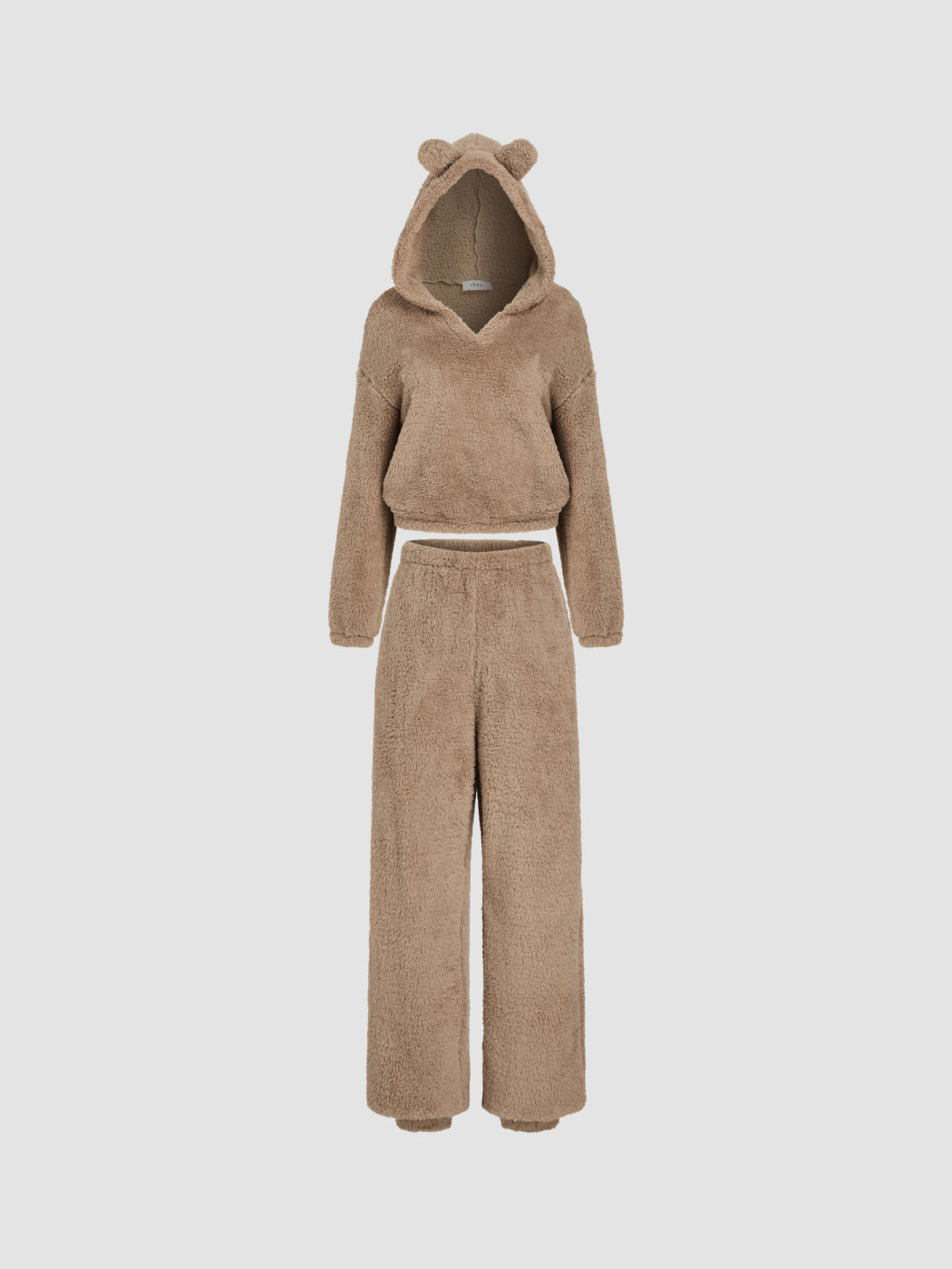 Fleece V-neck Bear Hoodie & Middle Waist Trousers Loungewear Set