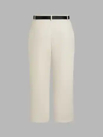 Hochtaillierte einfarbige Karottenhose mit Gürtel Kurve & Plus