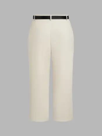 High Waist Solid Tapered Trousers With Belt Curve & Plus