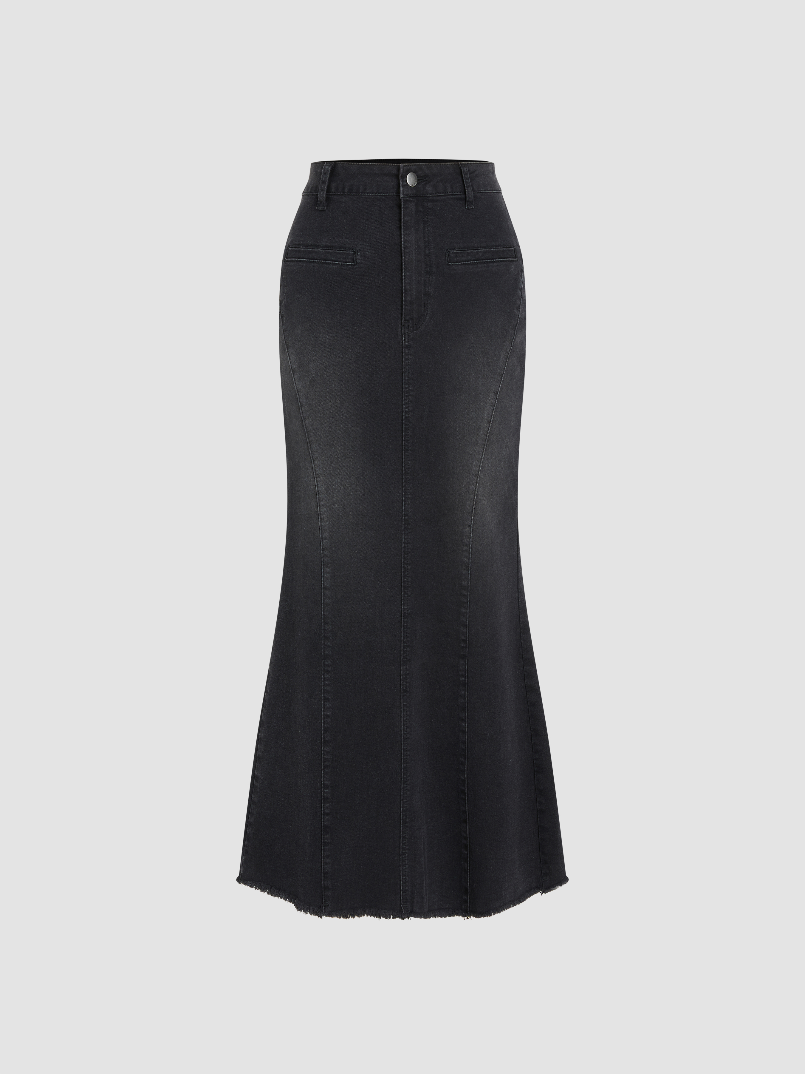 Denim High Waist Zipper Mermaid Maxi Skirt For Music