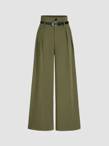 Belted High Waisted Pleated Trousers