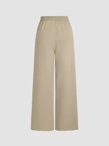 High Waist Solid Pleated Wide Leg Trousers