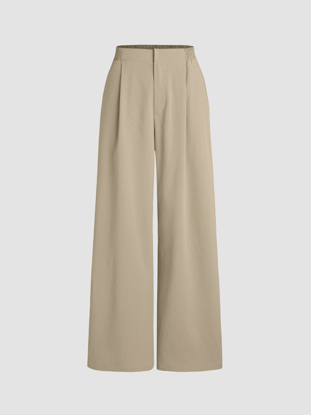 High Waist Solid Pleated Wide Leg Trousers