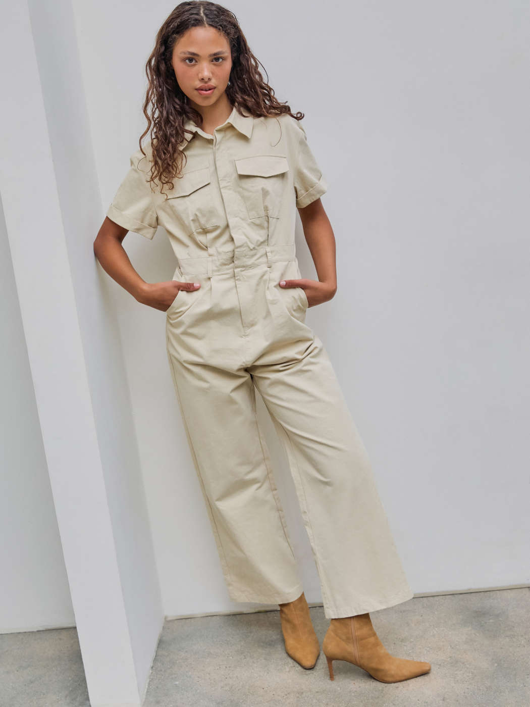 SHORT SLEEVE JUMPSUIT - Khaki