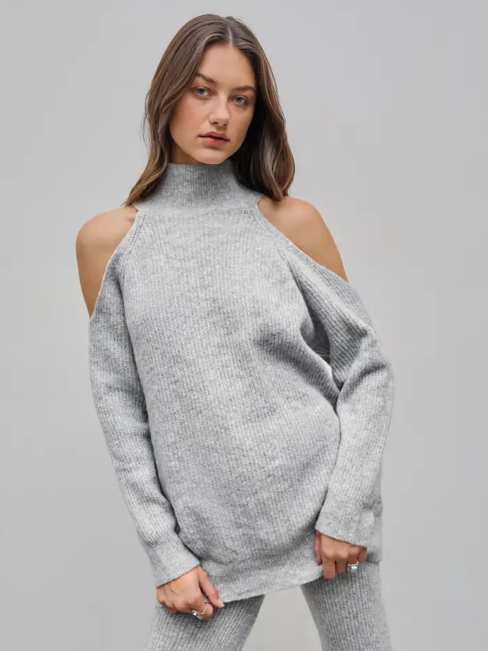 Wool-blend Turtleneck Cold Shoulder Sweater For Daily Casual