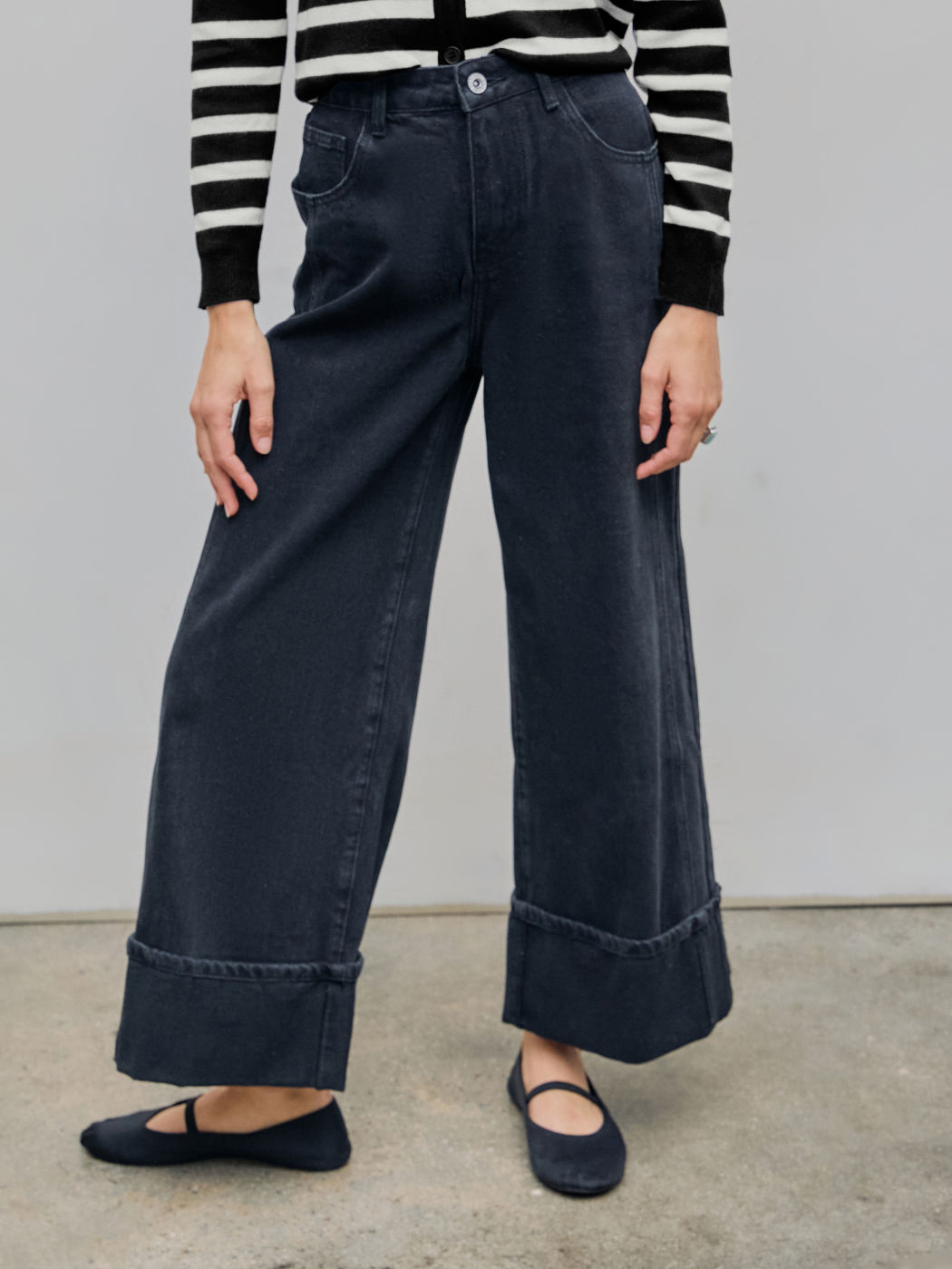  Hohe Taille Solid Reißverschluss Weite Bein Jeans