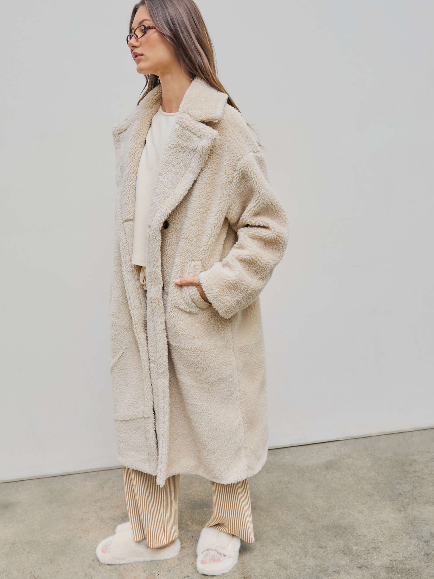 Fleece Collar Solid Button Coat