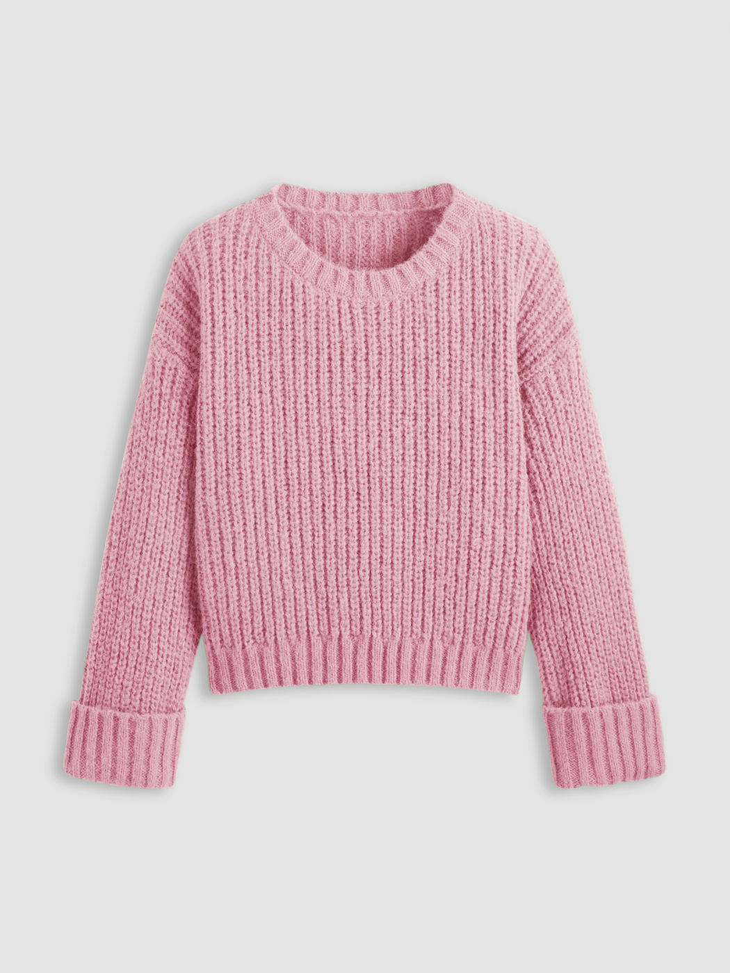 Wool-blend Knit Round Neckline Solid Long Sleeve Sweater Curve & Plus