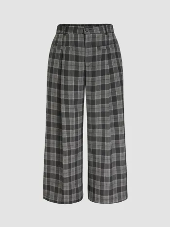Check Pattern Pocket Wide Leg Trousers Curve & Plus
