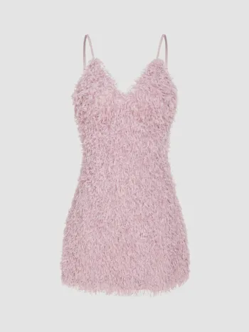  V-Ausschnitt Rückenfreies Feder Minikleid
