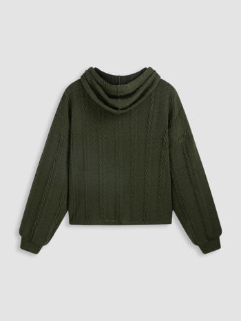 Drawstring Quarter Button Contrast Long Sleeve Hoodie main image 0