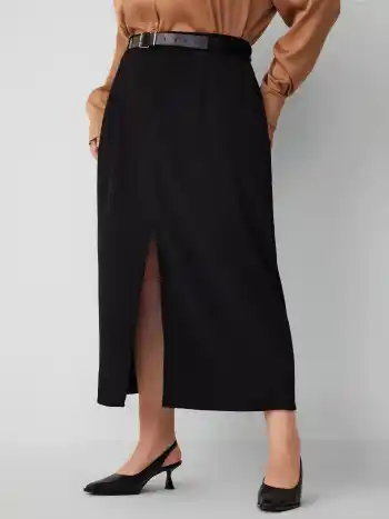 Solid Middle Waist Split Maxi Skirt Curve & Plus
