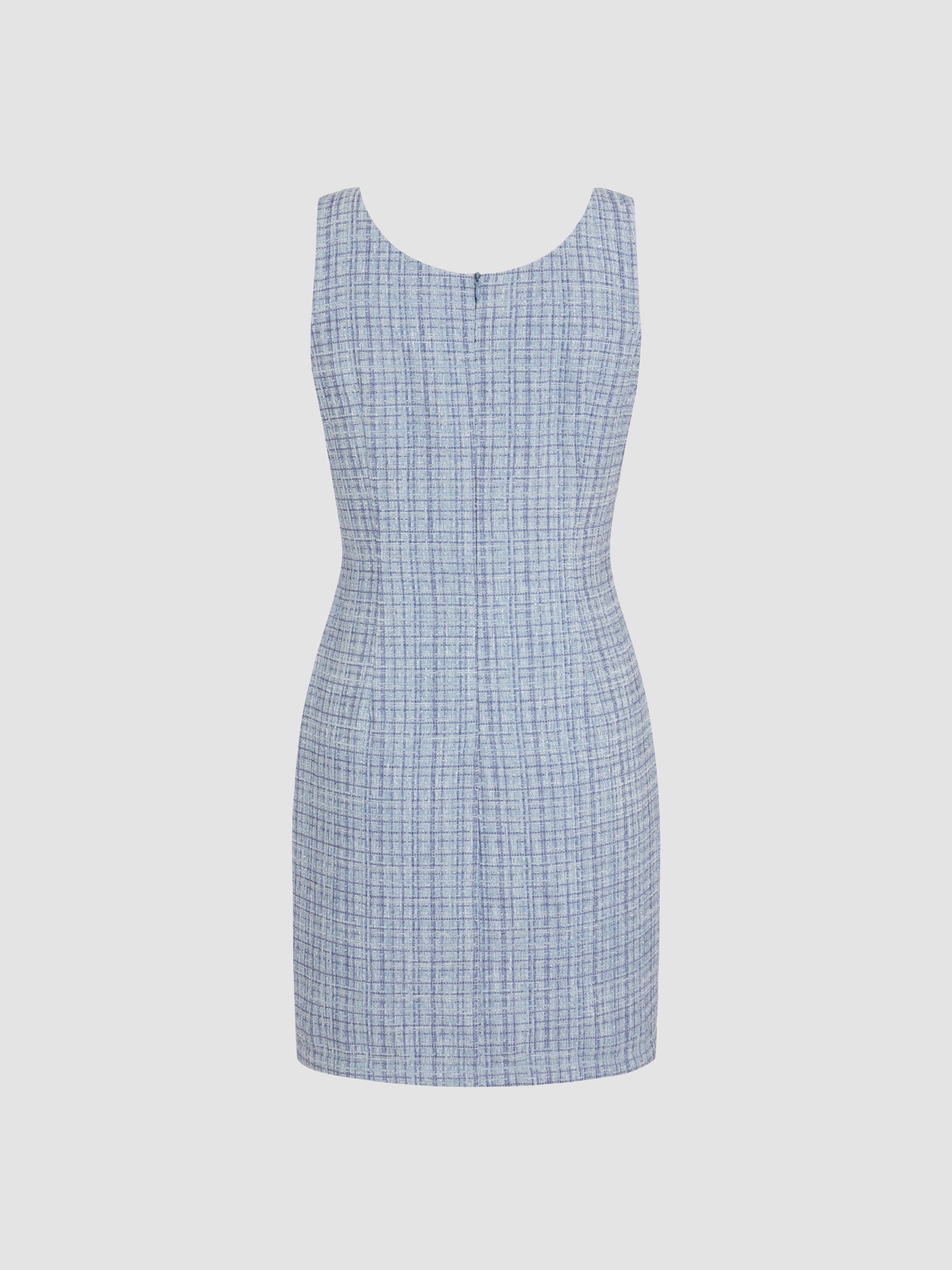 Tweed Square Neck Solid Faux Pearl Mini Dress For Daily Tweed Square Neck Solid Faux Pearl Mini Dress For Daily