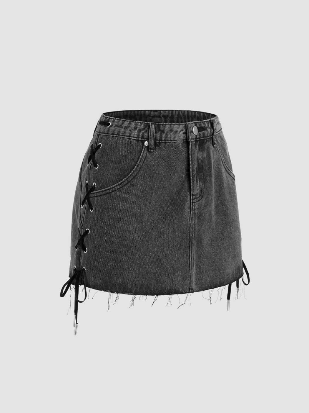 Cowboy Denim Skirts Denim Denim Low Waist Ripped Lace Up Mini