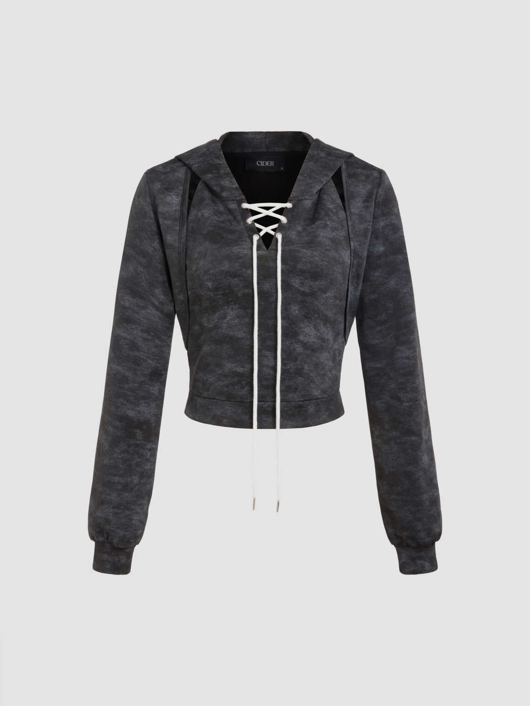 Knit Fabric Gradient Lace Up Hooded Top Long Sleeve Shrug For