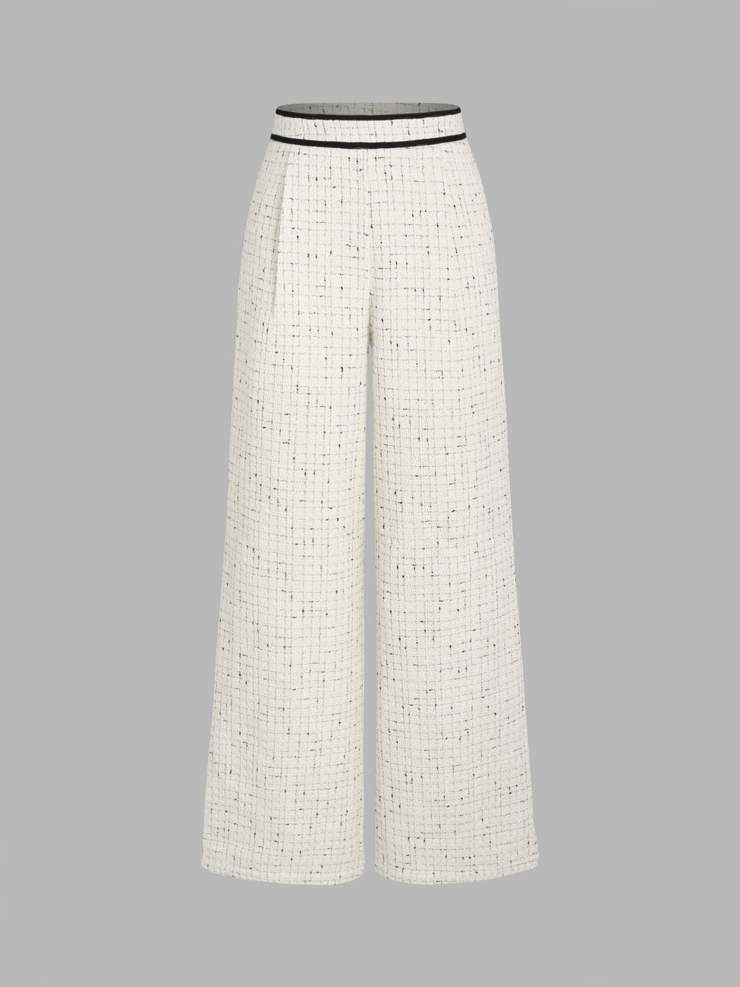 Tweed Middle Waist Contrasting Binding Straight Leg Trousers