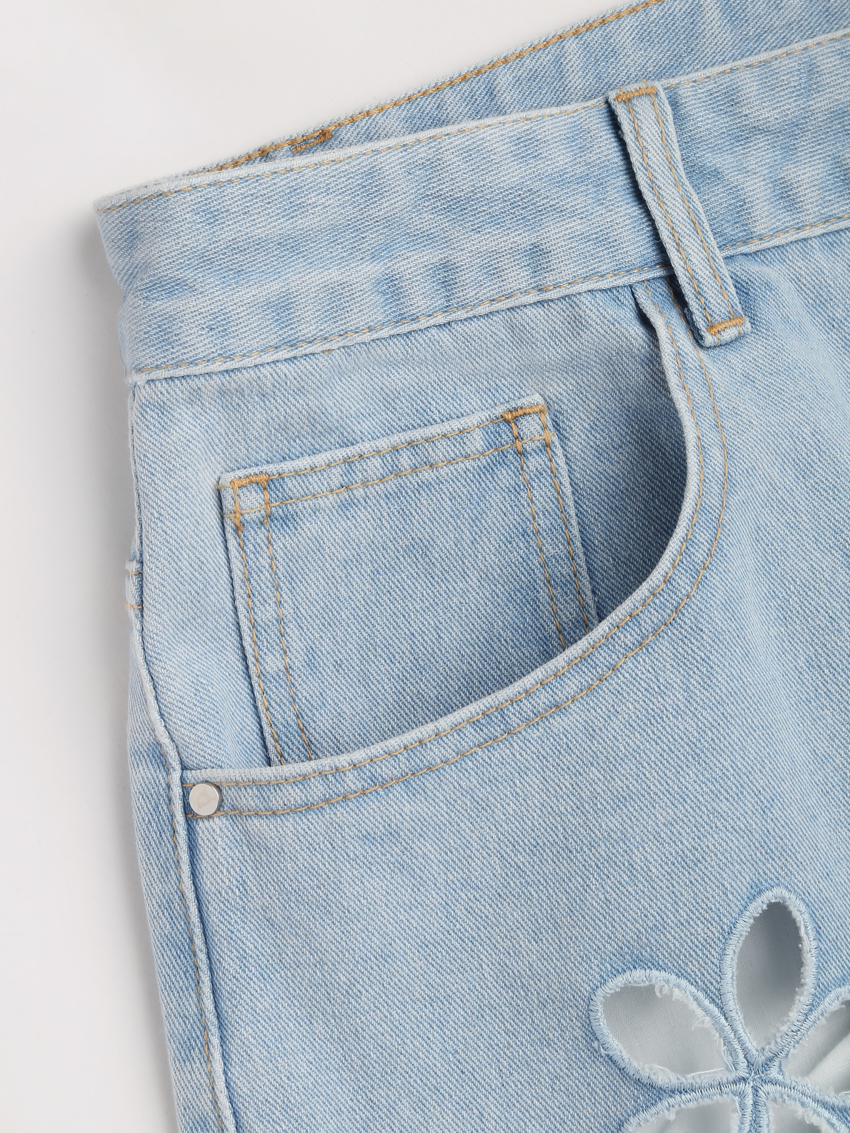 Denim High Waist Floral Pocket Wide Leg Jeans Curve & Plus For 