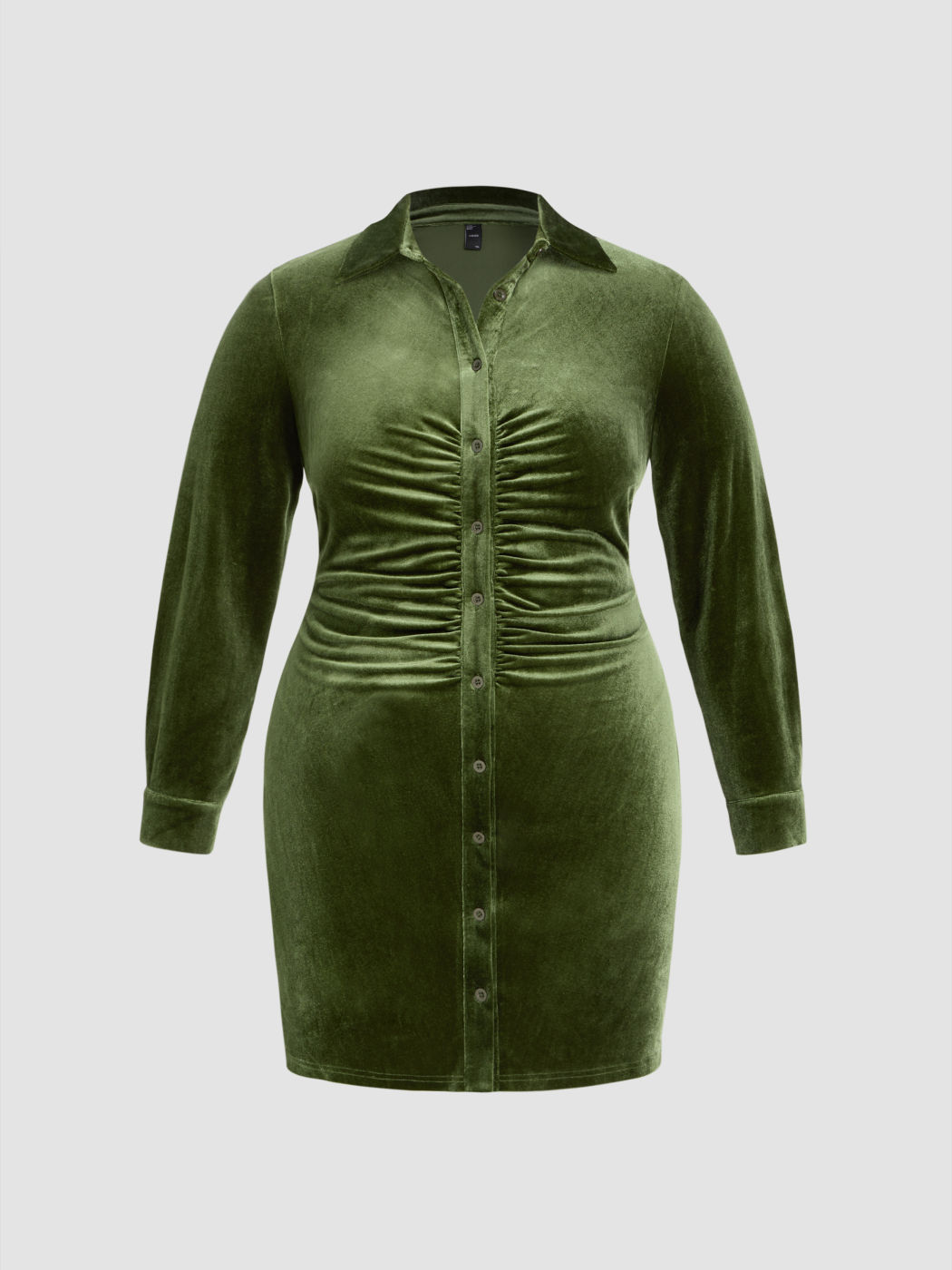  Samtkragen Solid Knopf Gerafftes Minikleid Kurve & Plus
