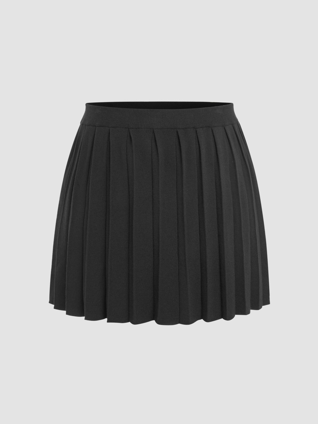 Knit Mid Waist Solid Pleated Mini Skirt Curve & Plus Cider