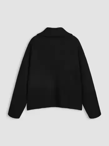 Wool-blend Collar Solid Zipper Knitted Sweater Curve & Plus