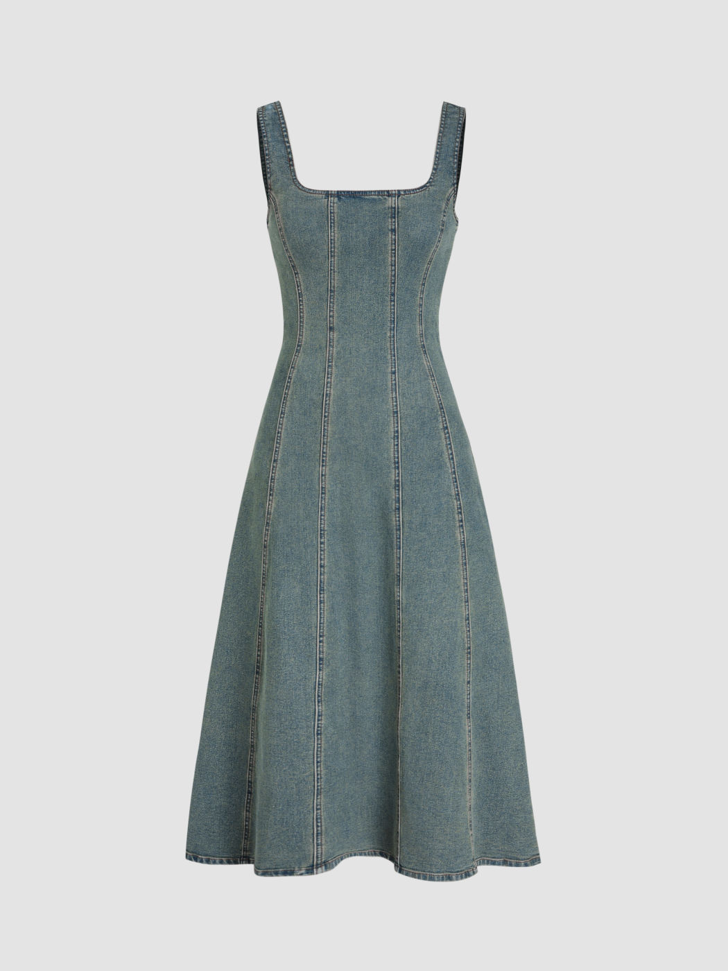 Jeanskleid mit Rüschen und Spaghettiträgern Maxikleid