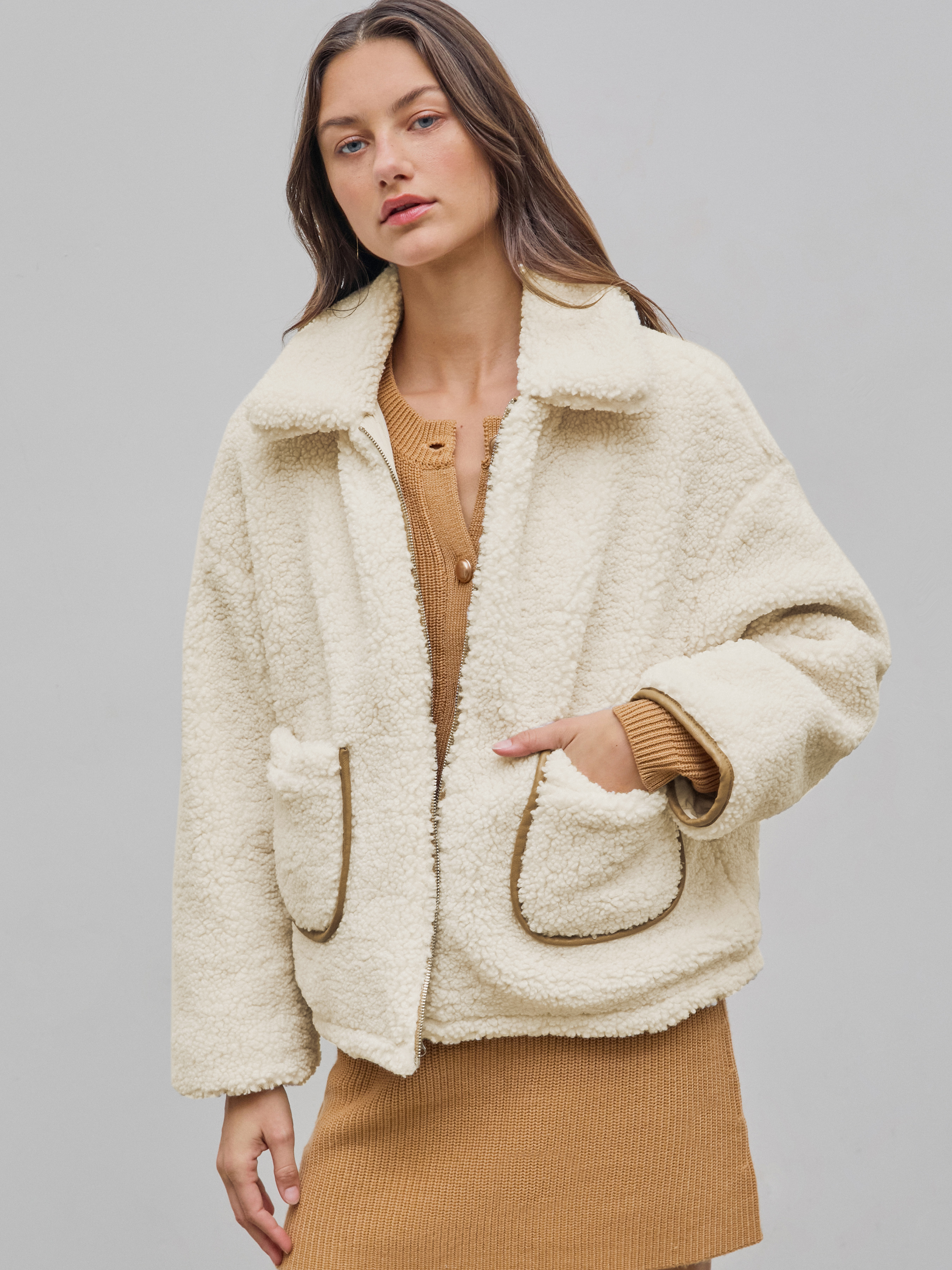 【SURGERY】24FW cross zip crop fleece jacket MASCOMODA Womens Full Zip Cropped Sherpa Fleece Jacket 2024