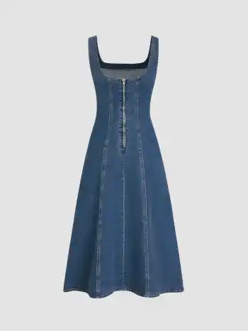 Jeanskleid mit Rüschen und Spaghettiträgern Maxikleid